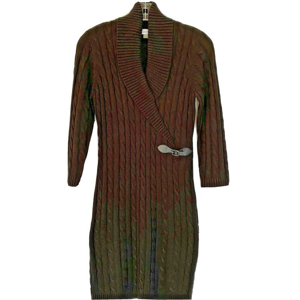 Calvin Klein Dress Black Cable Knit Shawl Collar